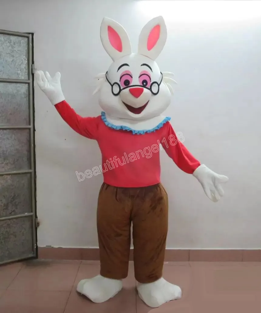 Halloween branco coelho mascote traje de alta qualidade cartoon pelúcia animal anime tema caráter adulto tamanho Natal carnaval festival fantasia vestido