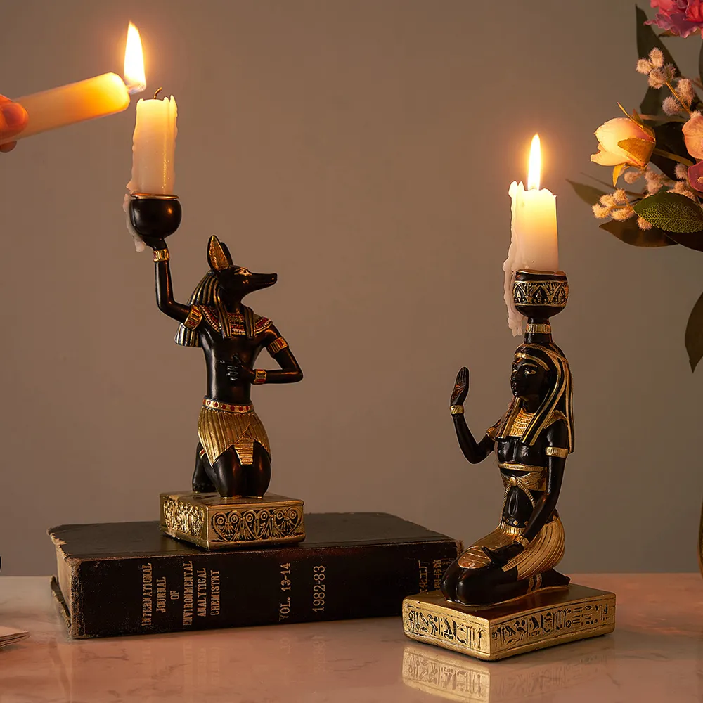 彫刻+オブジェ THE EGYPTIAN COLLECTION candle holder Gold Egyptian candle stand holder with Dog God, Anubis
