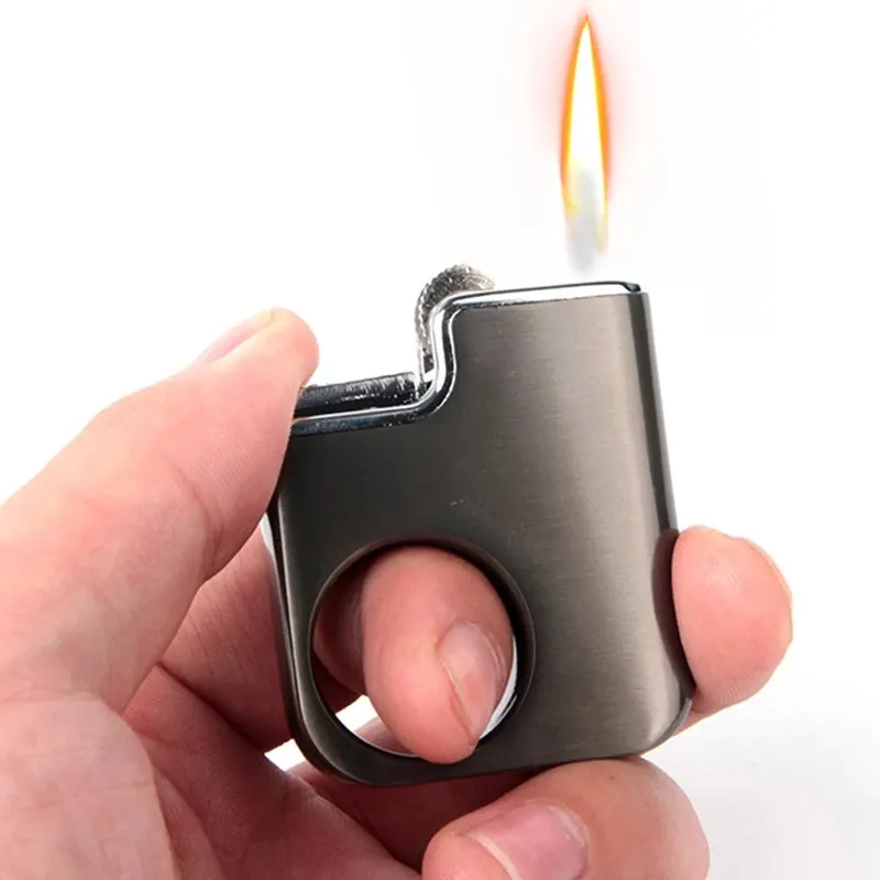 새 컴팩트 손가락 재생 flint 라이터 무료 화재 연삭 휠 토치 포켓 가벼운 터보 부탄 가스 라이터 가제트 남자 선물