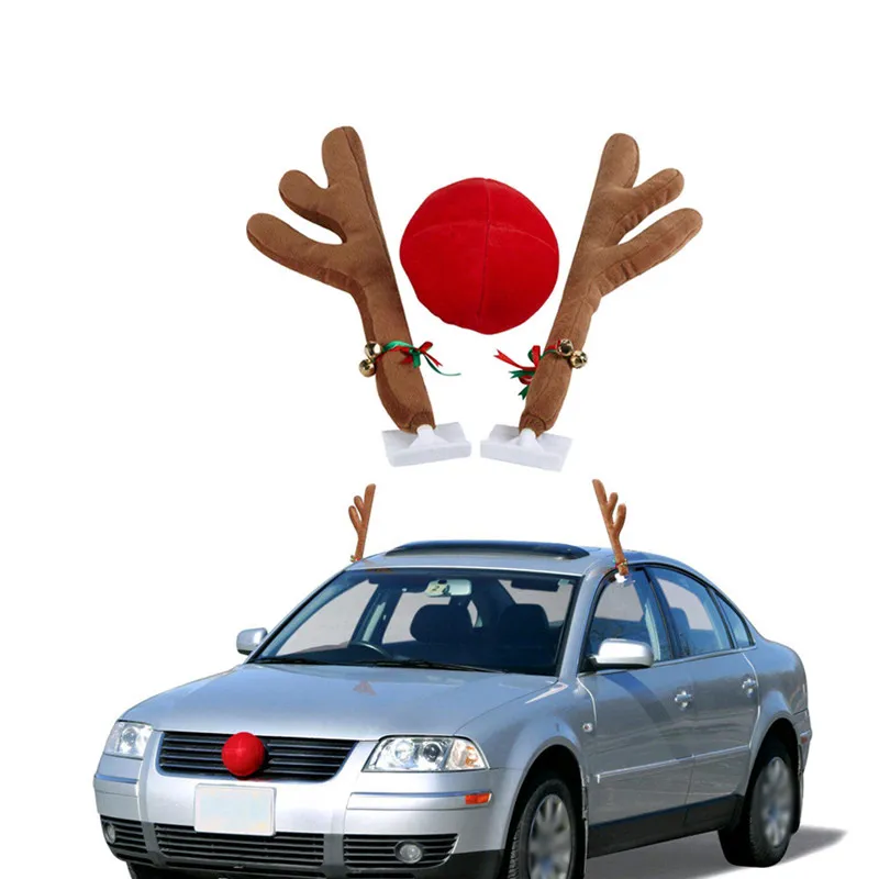 Kit de décoration de voiture de bois de renne de Noël avec Jingle Bell Décoration de voiture Elk Antlers Pendentif de voiture Livraison gratuite