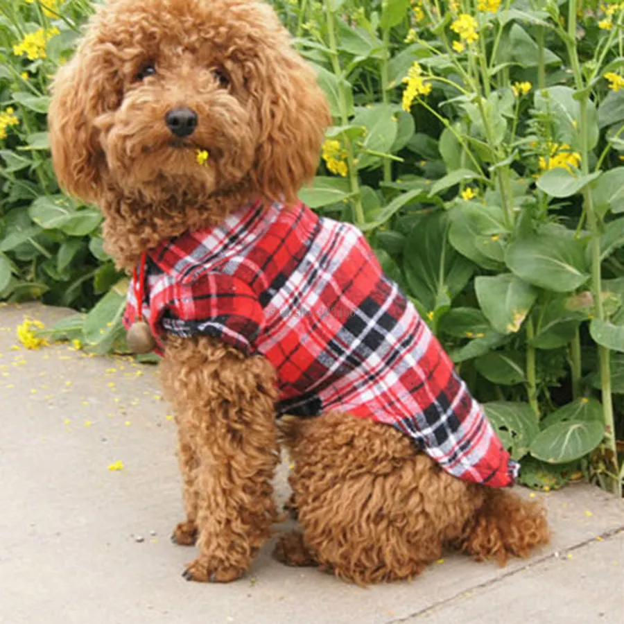 Camicie a quadri per cani alla moda Bottone per vestiti per animali domestici Cappotto per cuccioli Abbigliamento per cani Forniture per cani da compagnia