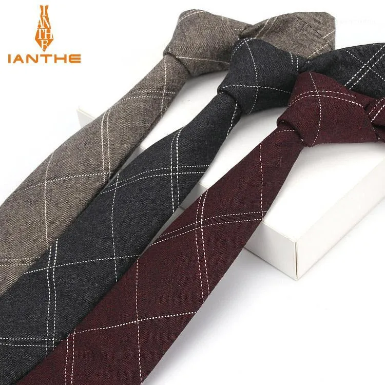 Ianthe 6 cm Heren Pak Stropdas Klassieke Mannen Plaid Stropdas Formeel Zakelijk Strikjes Stropdassen Mannelijke Katoen Mager Slanke Smalle Stropdassen Cravat1273d