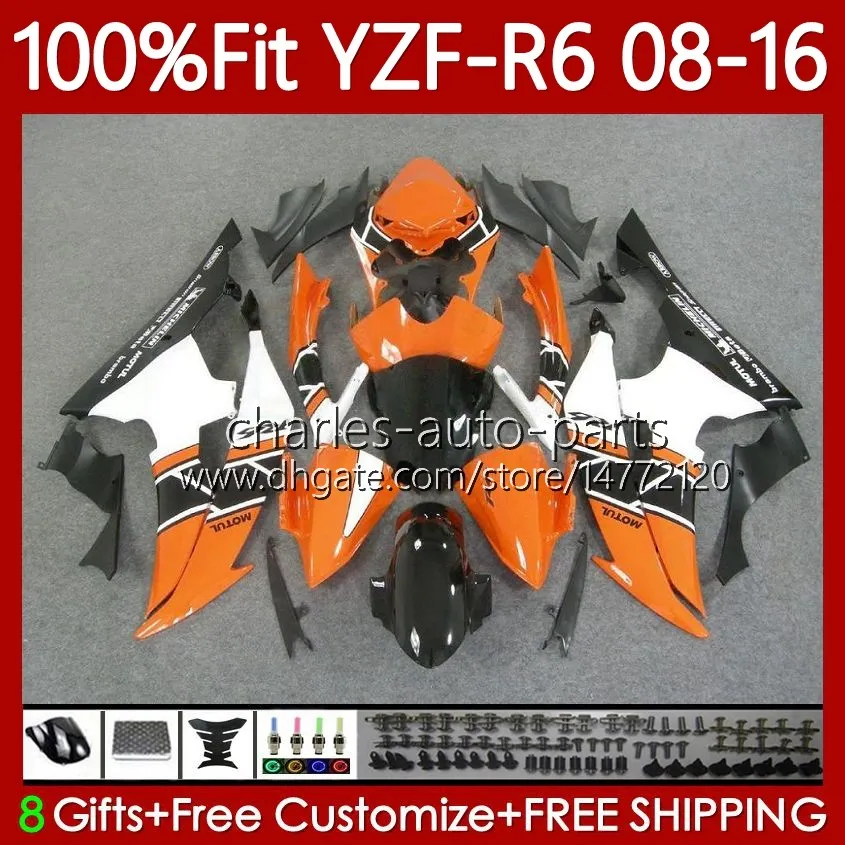 جسم اصنع OEM ل YAMAHA YZF-R6 YZF600 YZF R 6 YZF R6 600 YZFR6 08 09 10 11 12 13 14 15 16 99NO.54 YZF-600 Orange White 2009 2007 2011 2012 2012 2012 2012 2015 2015 2015 حقن Fairing