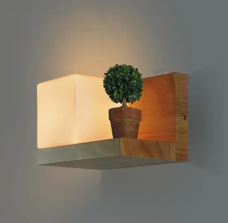 Cubi applique murale lampe en verre étagère en bois cubique lumière moderne hôtel restaurant porte porche vanité éclairage nouveauté