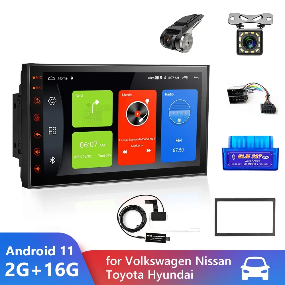 Nuova autoradio Android 11 Autoradio Lettore multimediale Bluetooth 2 Din Ricevitore stereo per auto per Volkswagen Nissan Toyota Hyundai