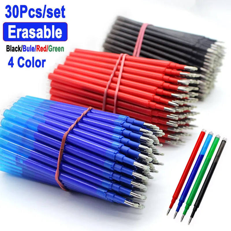 Delvtch 30pcs Pen Effacer Recharge de recharge de remplacement School School Schore Accessoires Papeterie Noir / Bleu / Rouge Encre Easable Gel Gel 201202