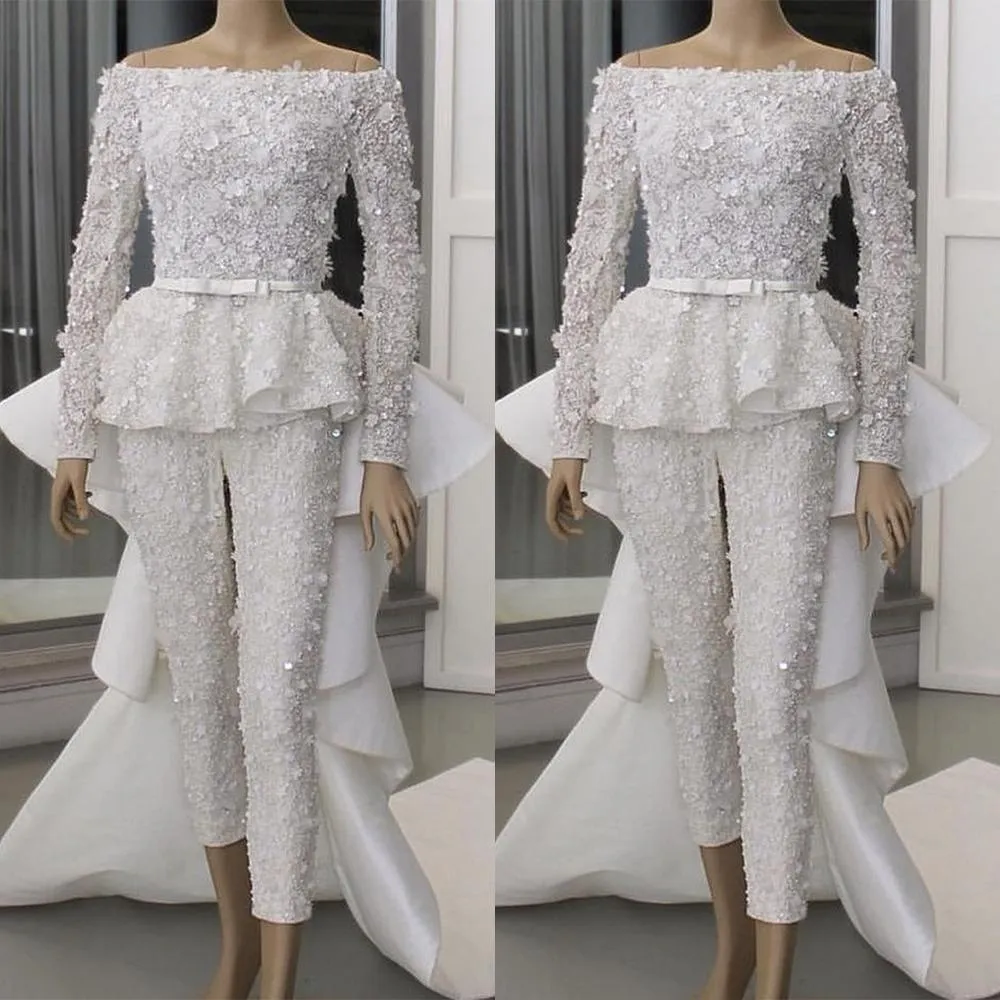 2022 elfenben sjöjungfru bröllopsklänning med löstagbart tåg av axel långärmad fågelklänningar 3d blommor applikationer brudklänning vestidos de novia 322