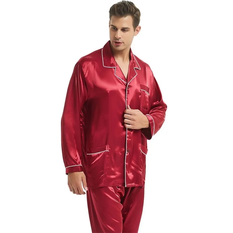 Mens Silk Satin Pyjama Set Pyjama Pyjama Set PJS Nachtkleding Loungewear S, M, L, XL, XXL, XXXL, Plus Size_Gifts LJ201112