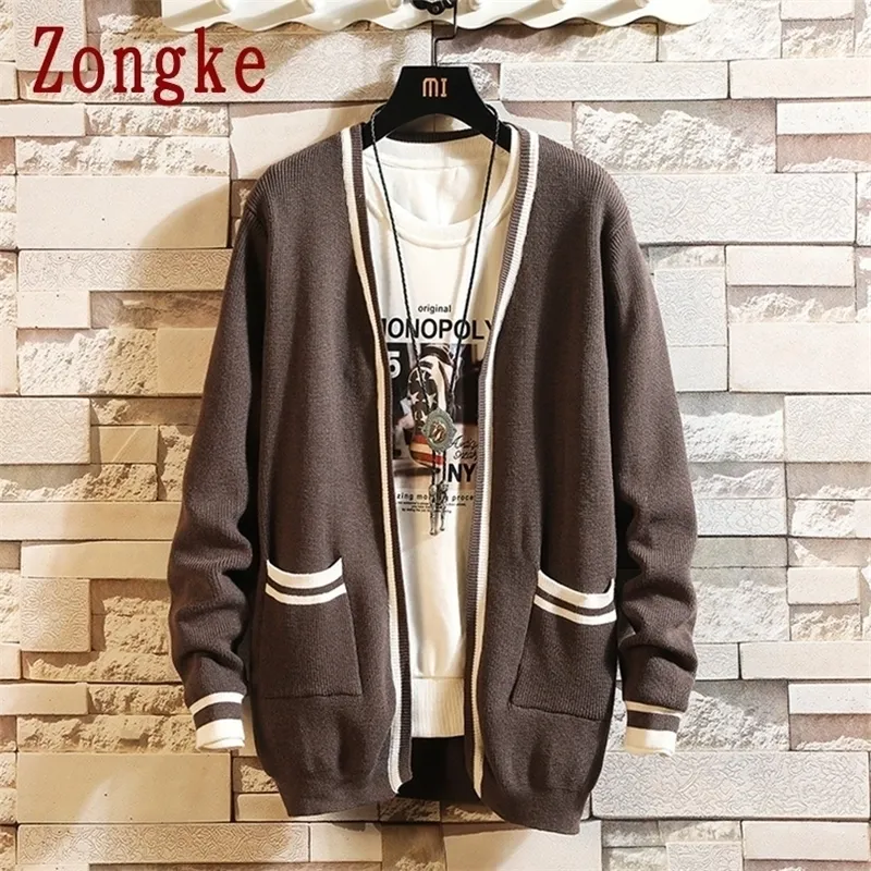 Zongke outono knitwear coreano cardigan homens camisola listrada suéteres para homens fino fit inverno roupas m-xxxl 201117