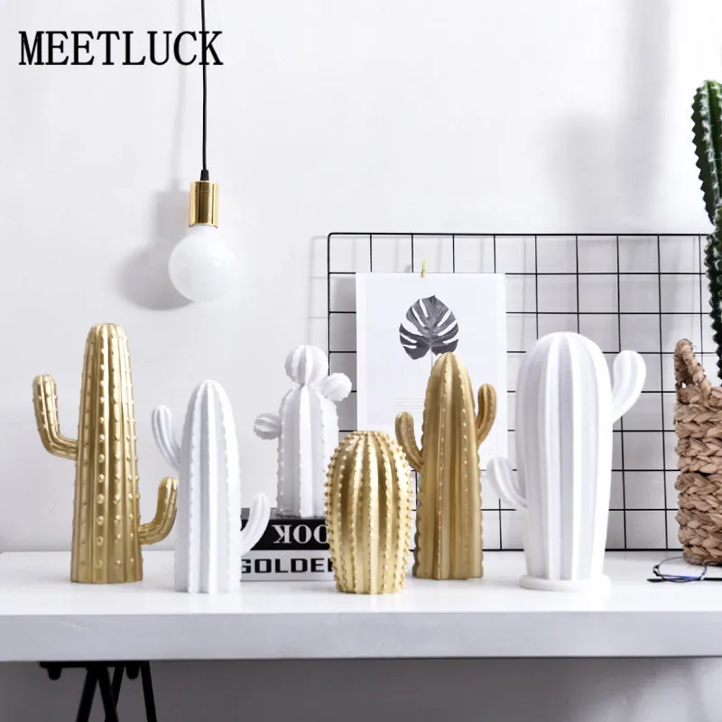 1 pcs style simple cactus en or blanc colonne de fée décoration de la maison accessoires salon moderne ornements décoratifs créatifs T200710