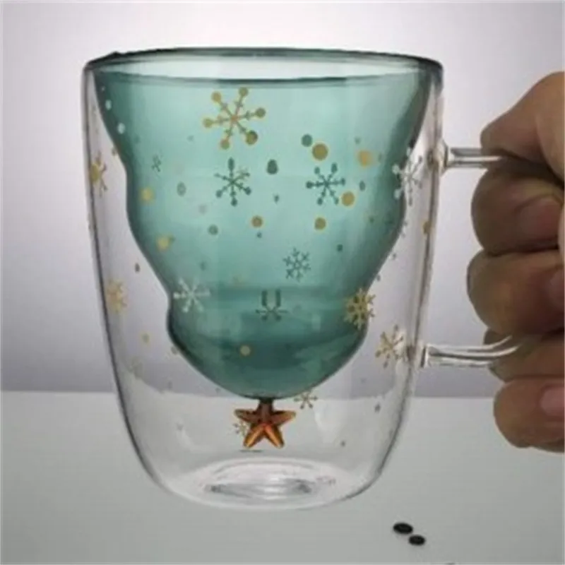 Natale albero stella tazza bella doppia piattaforma tazza di vetro trasparente tazze di acqua tazza da caffè casa e ufficio stile popolare 23af H1