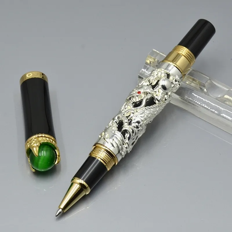 Stylo JINHAO de haute qualité argent et forme de dragon doré reliefs baril stylo roller fournitures scolaires de bureau meilleure écriture lisse option stylos