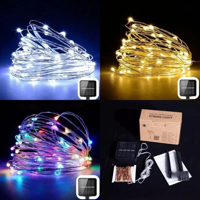 Lawn Ground Plug Lamp Strings Solar 100 Led 10m Lamp String Home Christmas Outdoor Garden Fairy Light Copper Wire 13 9ls G2