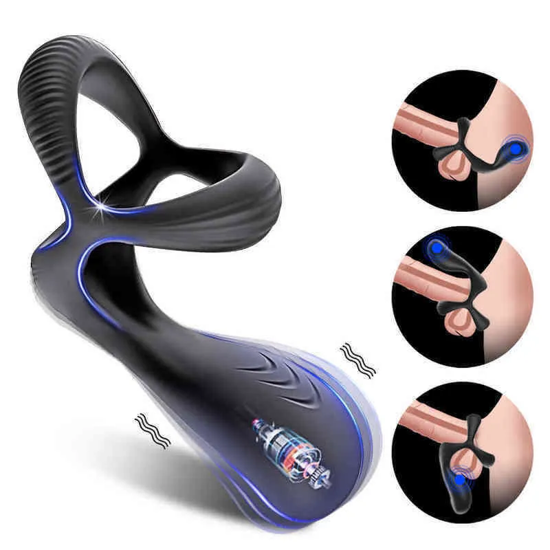 NXY Cockrings Sex Toys pour Hommes Vibration Persistante Masse Penis Lock Présence Anneaux Appariés Clitoris Vibrator Anneau Produits Intimes Couple 1214