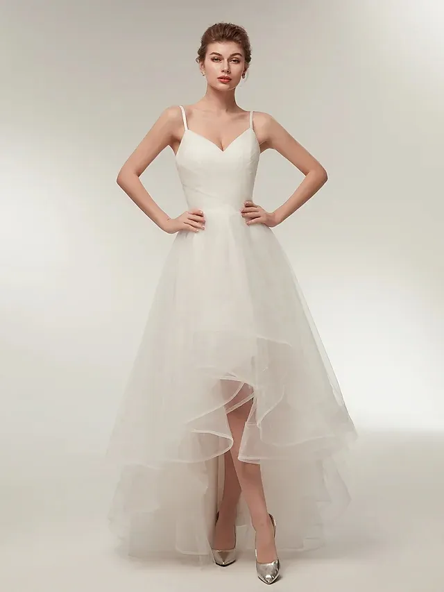 Asymmetrical tulle hotsell wedding dress
