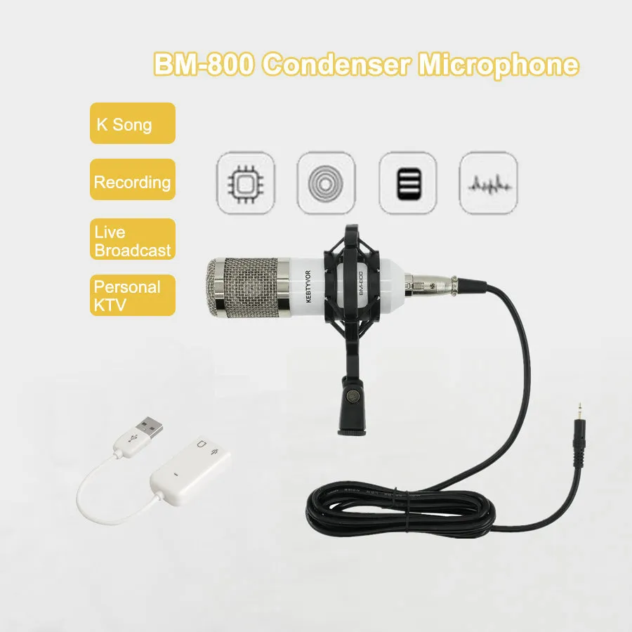 BM800 micro d'enregistrement sonore à condensateur professionnel de haute qualité bm 800 Microphone jack 3.5mm + support antichoc pour ordinateur