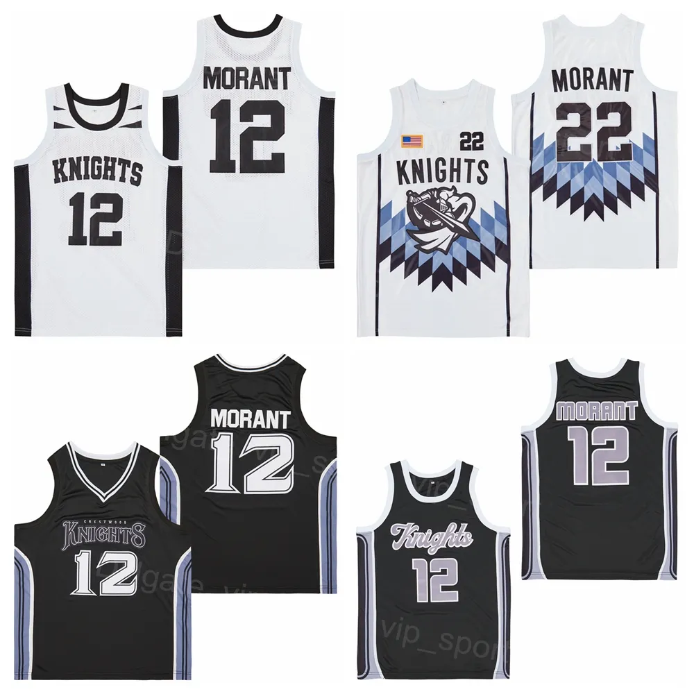 High School Basketball Crestwood Knights Jerseys JA Morant 12 Crestwood Alternativ Black Vit Färg Broderi för Sport Fläktar Andas Hip Hop Hiphop Uniform