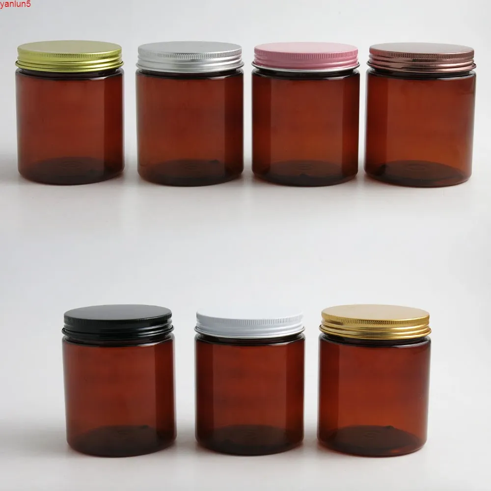 24 x 250g Empty Amber Cosmetic Cream Containers Jars 250cc 250ml for Cosmetics Packaging Plastic Bottles With Metal Lidshigh qualtity