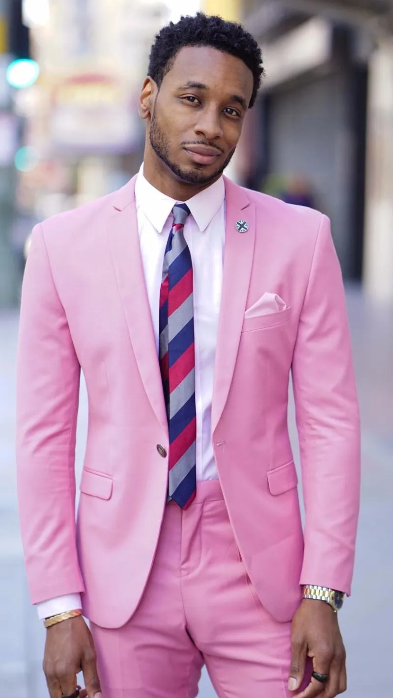 Slim Fit 5-Piece Rose Pink Wedding Suit • Offbeat Wed (was Offbeat Bride)