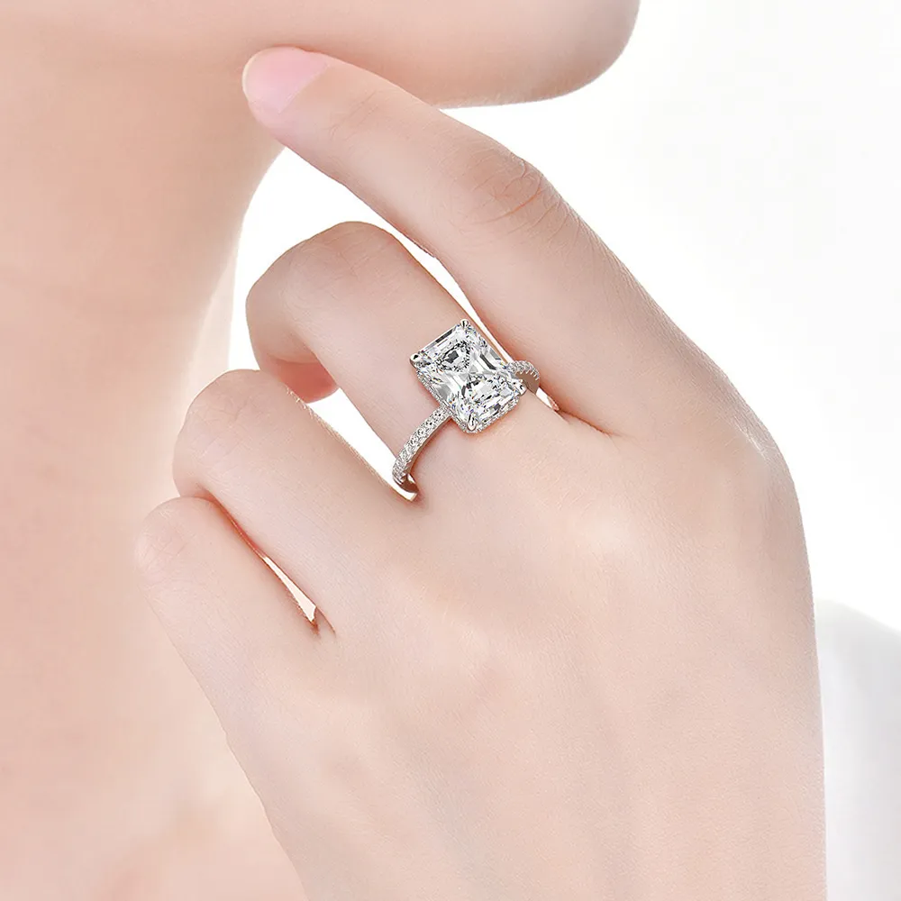 Wong Rain Classic 100% 925 стерлингового серебра 8 * 11 мм создан моассанит драгоценный камень свадебное обручальное кольцо изысканные украшения оптом Q1214