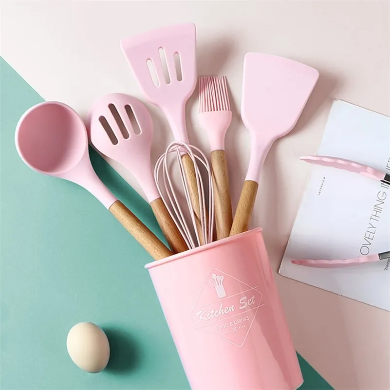 TUUTH Silicone Kitchenware Pink Cooking Utensils Tool Sets Heat