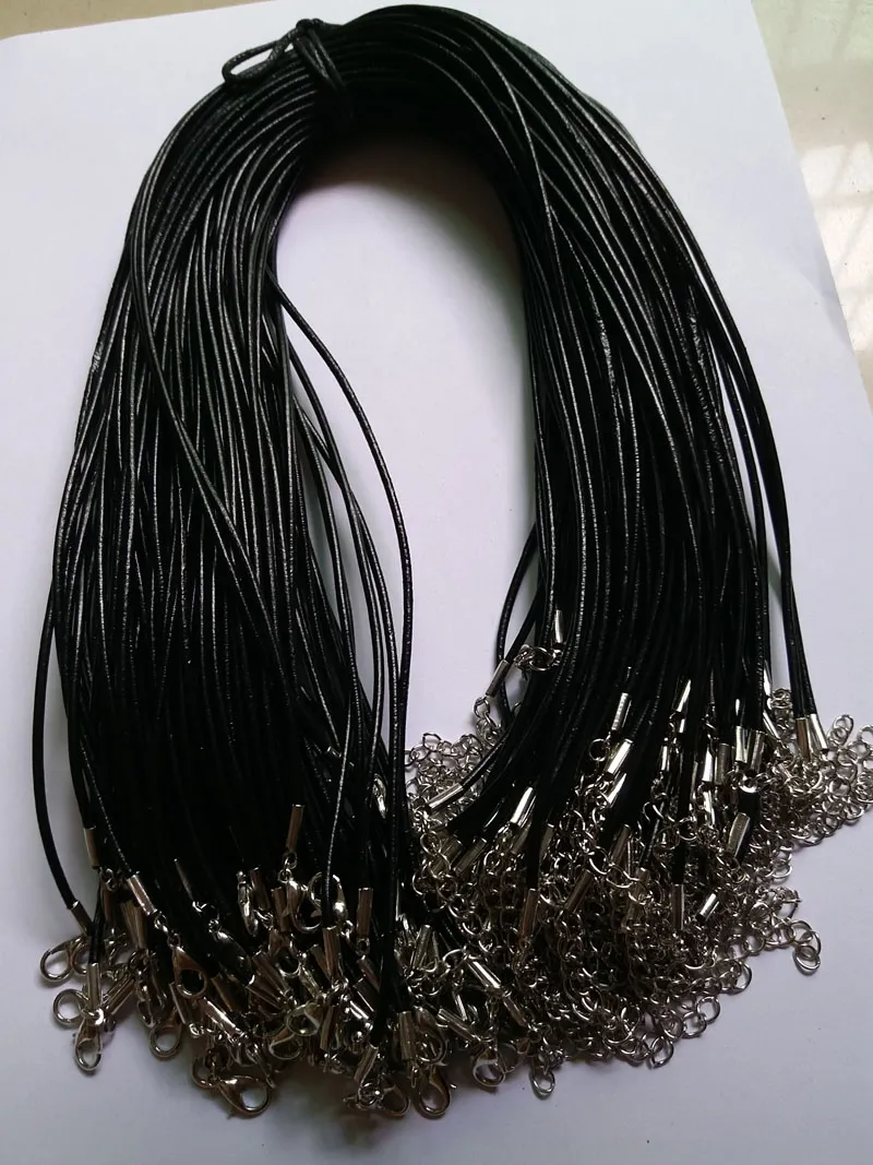 100 Stück 2,0 mm schwarzes Echtleder-Halskettenband mit Karabinerverschluss für Schmuck, Halskette, Armbandherstellung, Zubehör 43CM254S