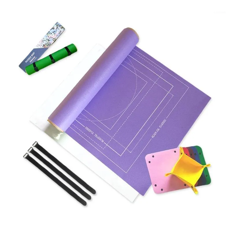 Förvaringspåsar Jigsaw Puzzle Mat Rulla upp Saver Portable Pad med styrlinjer Paper Tube Folding Sortering Brays Straps