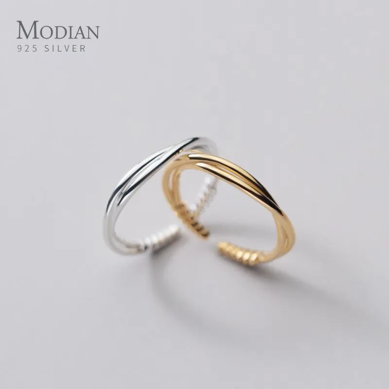 Modian Hot 925 Sterling Silver Minimalist Cross Line Anillo de dedo ajustable abierto para mujeres Anillo apilable Joyería fina de moda