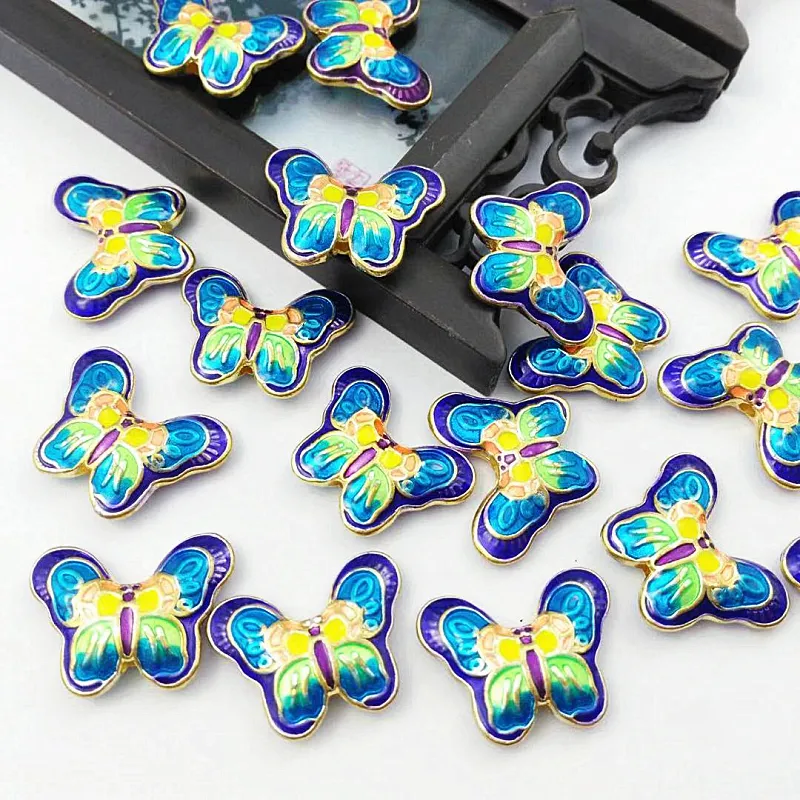 100pcs Cloisonne Enamel Fancy Butterfly Beaded Accessories DIY Charm Necklace Bracelet Earrings Jewelry Making Pendants Wholesale