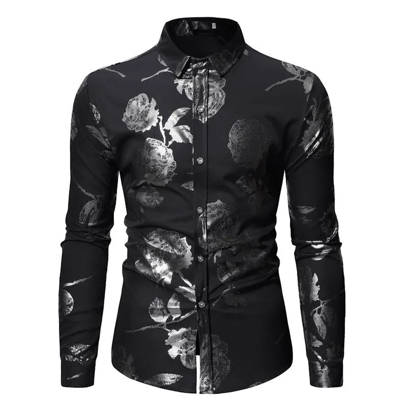 Camicia floreale bianca rosa da uomo Chemise Homme 2020 Moda Slim Fit manica lunga Camicie eleganti da uomo Party Business Casual Camicia da uomo205A