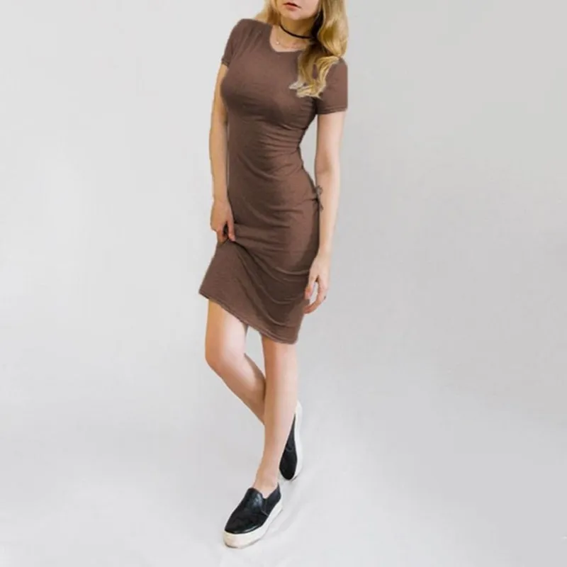 Lato damskie Casual Solidne Krótki Rękaw O-Neck Proste pośladki Suknie Moda Sexy Party Dress Kobiety Odzież Vestidos