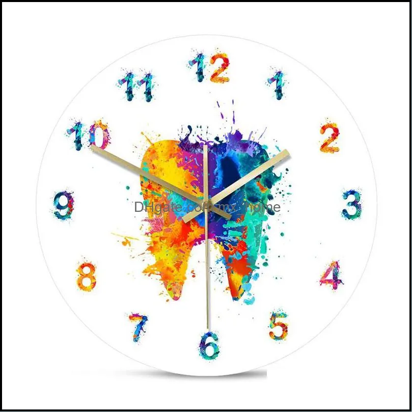 Watercolour Tooth Painting Print Wall Clock Clinic Wall Art Non Ticking Watch Orthodontist Dentist Promotion