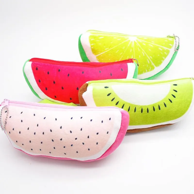 Potlood Cases 12 Stks / partij Leuke Fruit Case Creative Pluche Watermelon Tas voor Kids Gift Briefpapier Pouch School Supplies1