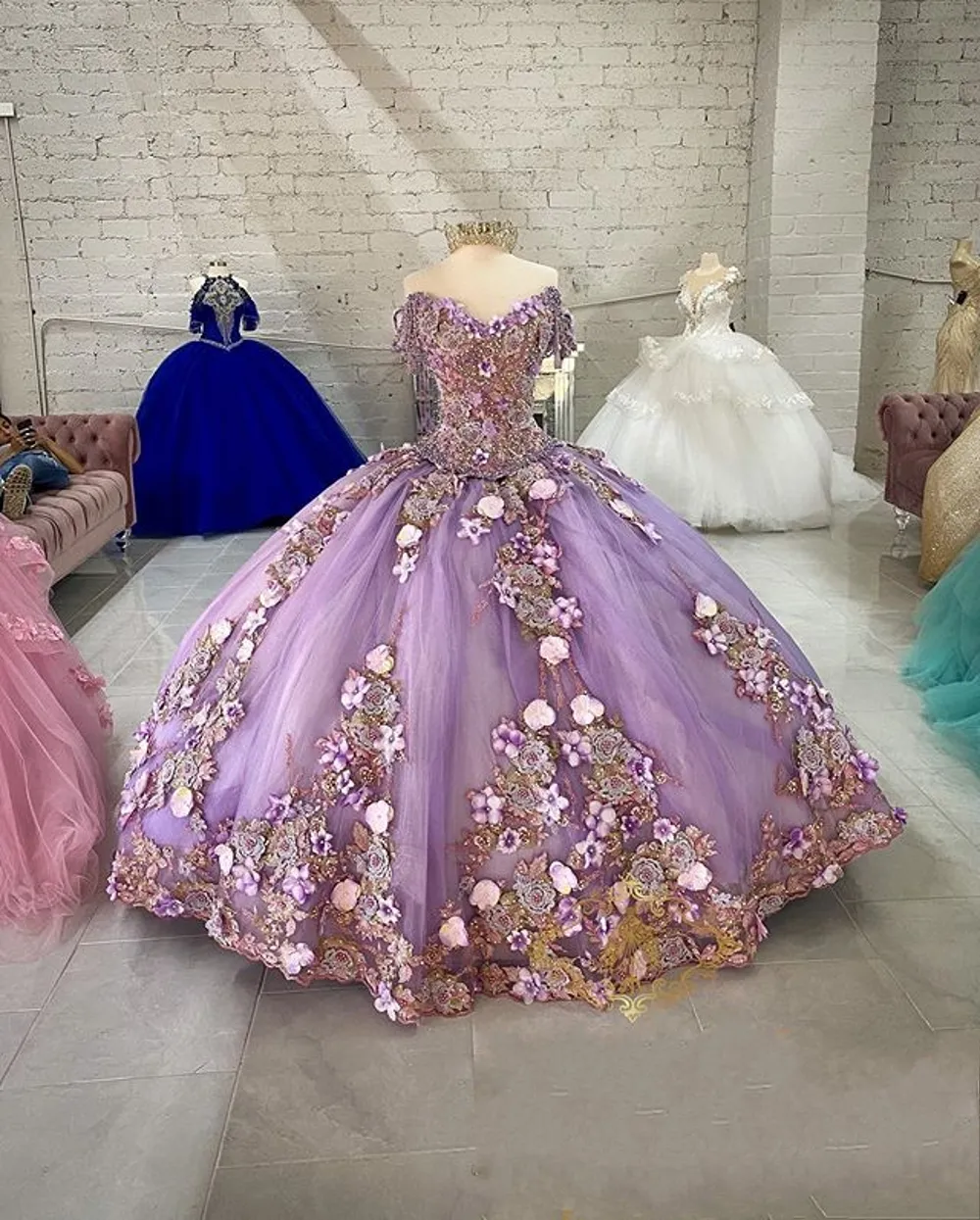 Lavendel off axelpärlor quinceanera klänningar bollklänning söta 16 år prinsessklänningar i 15 år vestidos de 15 anos anos
