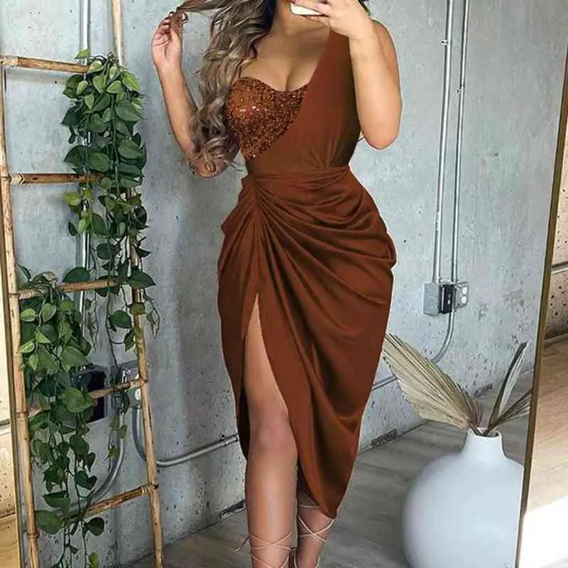 Vestidos Sexy Party Dress Dla Kobiet Formalna Suknia Cekinowana Podział Panie Nieregularne Off Ramię Bodycon Dress Na Wedding Party G0214