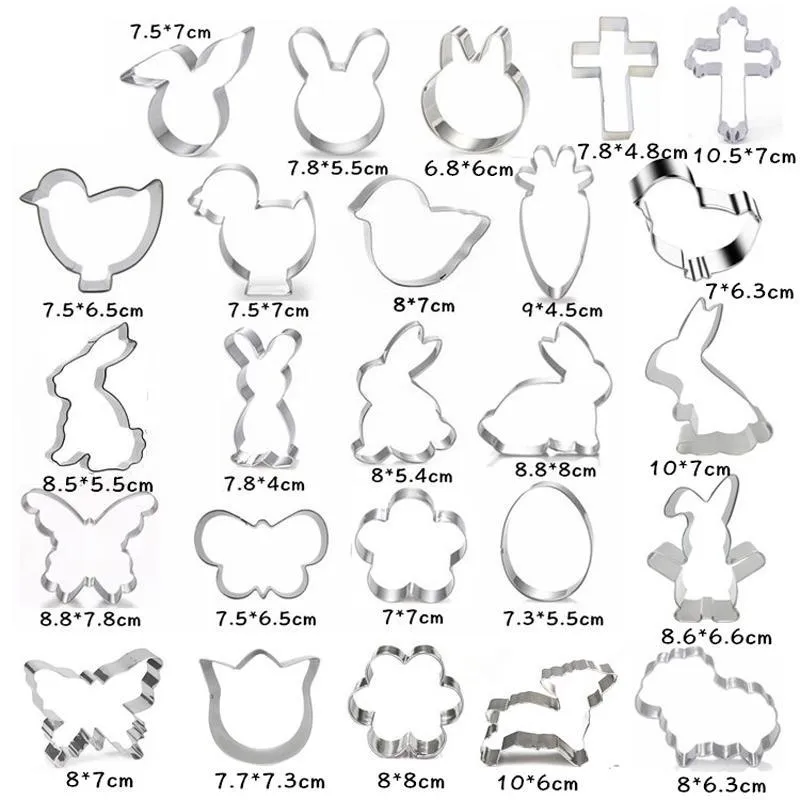 かわいいイースターエレメントクッキーモールドカッターウサギのひよこのバニー形のベーキングモールドステンレス鋼の動物ケーキ金型バックウェアFY4450