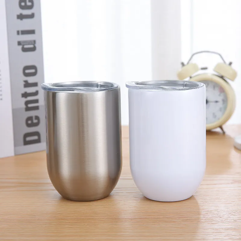 Bicchiere da vino dritto per sublimazione da 12 once vuoto bianco Portauovo dritto da 12 once Bicchiere da vino senza stelo isolato sotto vuoto in acciaio Strastainless