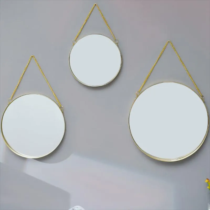 Mirrors Hanging Art Bathroom Wall Mirror Round Gold Frame Decorative Shower Makeup Washroom Miroir Mural Room Decor OA50BM