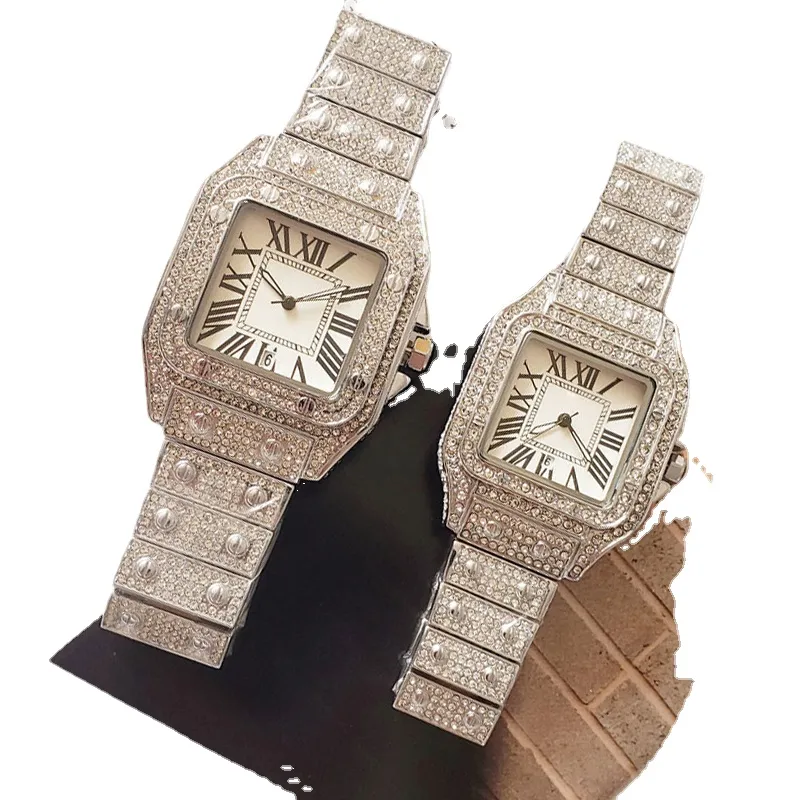 Mannen horloges vrouwen kijken quartz beweging alle diamant iced out polshorloge hoge kwaliteit unisex jurk polshorloges dame klok waterdicht Montre de Luxe