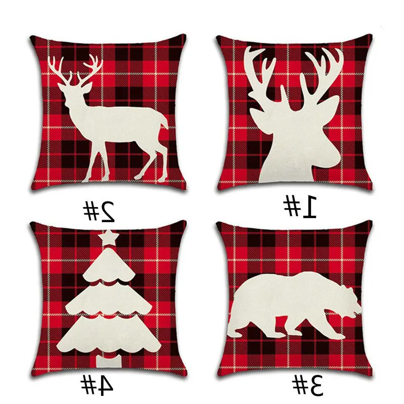 Julkuddfodral Canvas 45*45 cm älg Tryckt individuellt paket Julkuddtäcke Retro Plaid Pillow Case Bedding