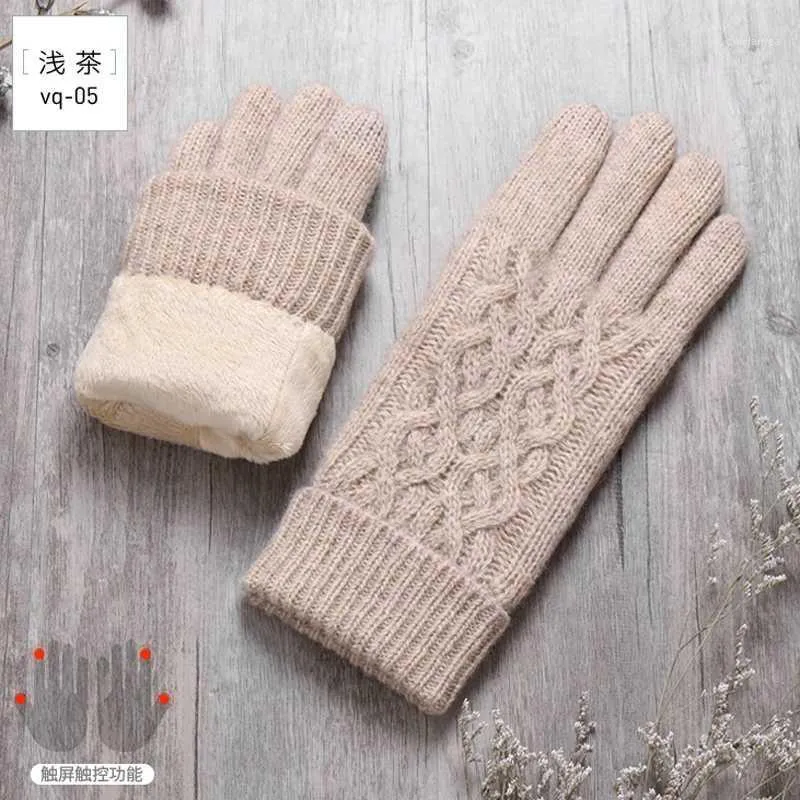 Pięć palców rękawiczki moda kobiety wełniane dzianiny oraz aksamitne ciepłe żeńskie zimowe ekran dotykowy
