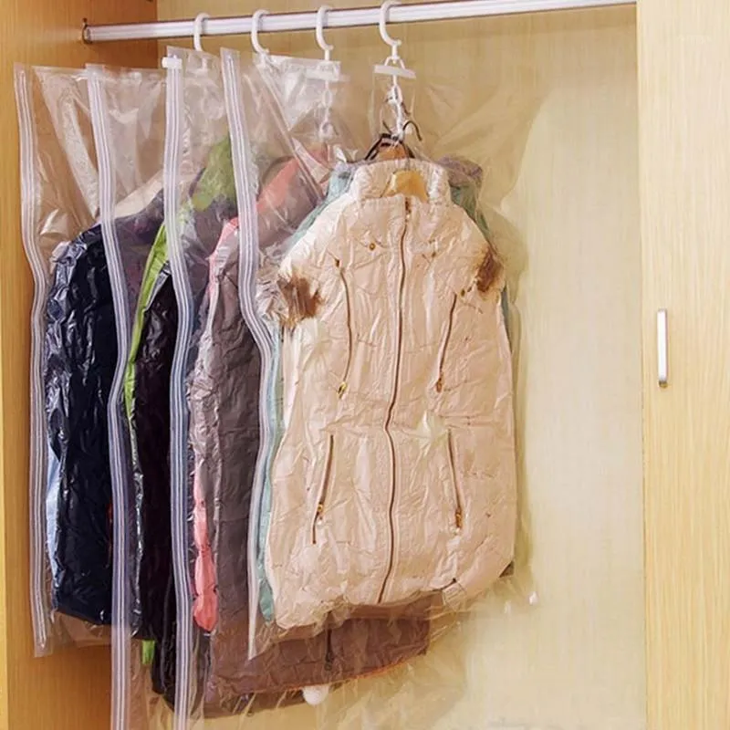 Hängande vakuumväska för kläder Fällbar Transparent Border Compression Home Organizer Space Spara Förseglade Väskor Förvaring