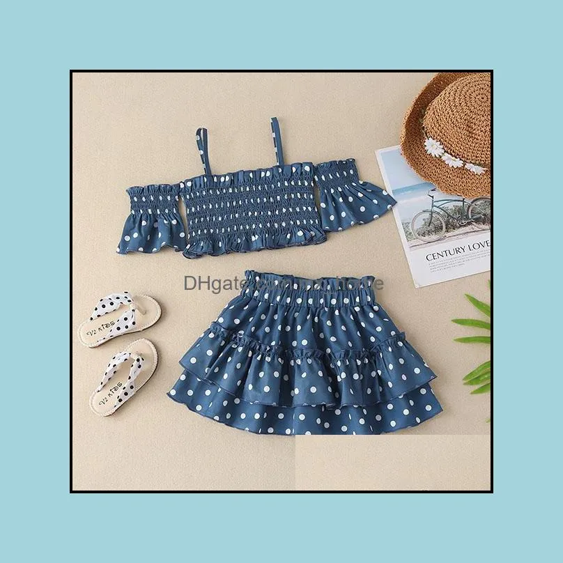 kids Clothing Sets girls outfits Children Sling Strapless ruffle Tops+Dots skirts 2pcs/set summer Boutique fashion baby clothes Z3892