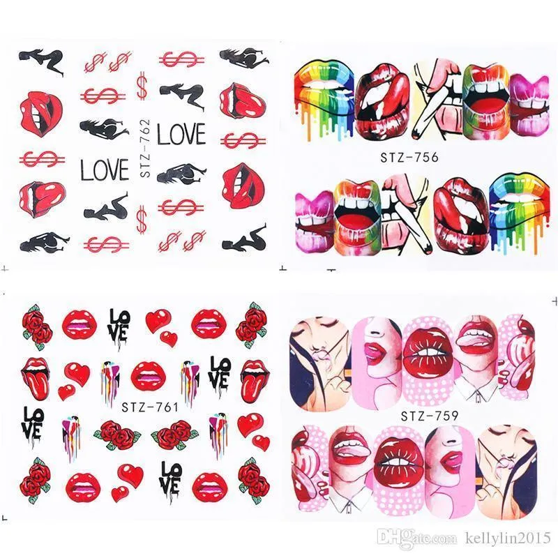 Nail Art Stickers Sexy Lips Cool Girl Letters Decals Cartoon Sticker For Nail Decorations Manicure Tool Colorful Nails Tips 