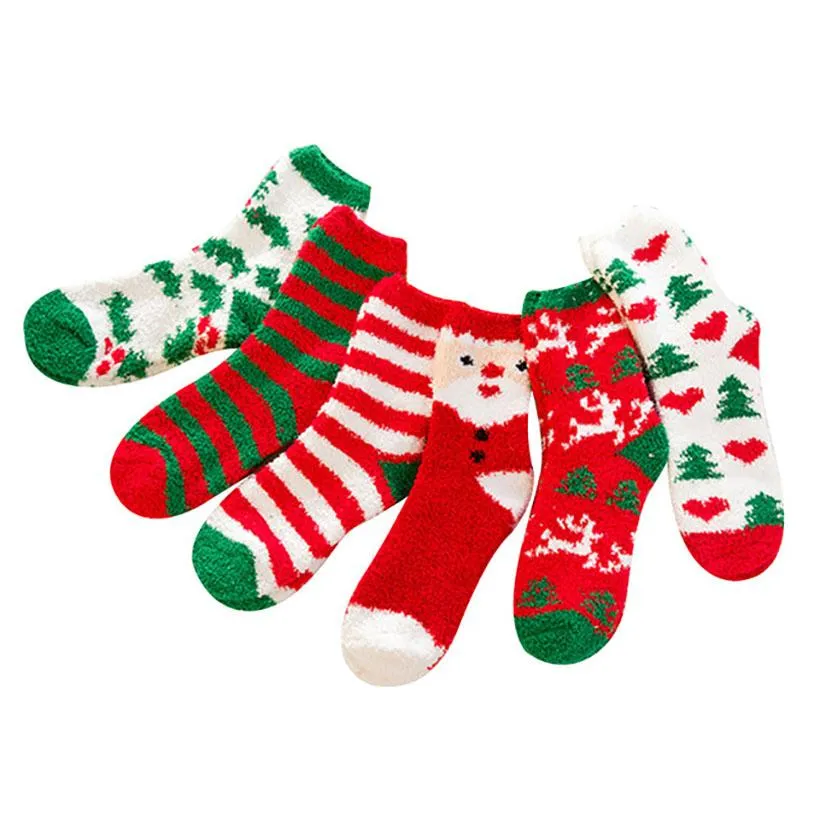 Christmas Socking Winter Warm Velvet Socks Soft Home Slipper Sock Anti-slip Floor Stocking For Middle Tube Xmas Decorations HH9-3588