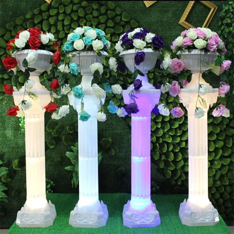 Wedding Decoration Supplies White Plastic Roman Column Road Lead LED Glow Pillars For Party Stage Welcome Area Props 2 PCS