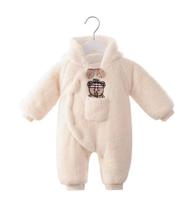 Good Quality Newborn Baby Rompers Autumn Winter Lamb Cashmere Hooded Onesies For Boys And Girls Thickened Warm Jumpsuits Sleeping Bags