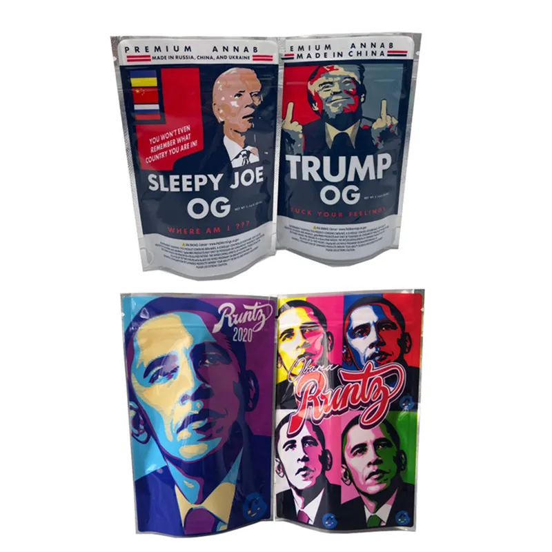 Obama Runtz3.5g Trump Og Uykulu Joe Biden Ambalaj Çanta Stand -Up Pouch 420 Kuru Bitki Çiçeği Paketleme Plastik Ambalaj Çanta