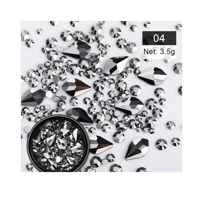 Mioblet Mix Sizes 300pcs Crystal Black AB Nail Art Rhinestones DIY Non Hotfix Flatback Acrylic Nail Stones Gems for 3D Nails Art Decorations (Black AB)
