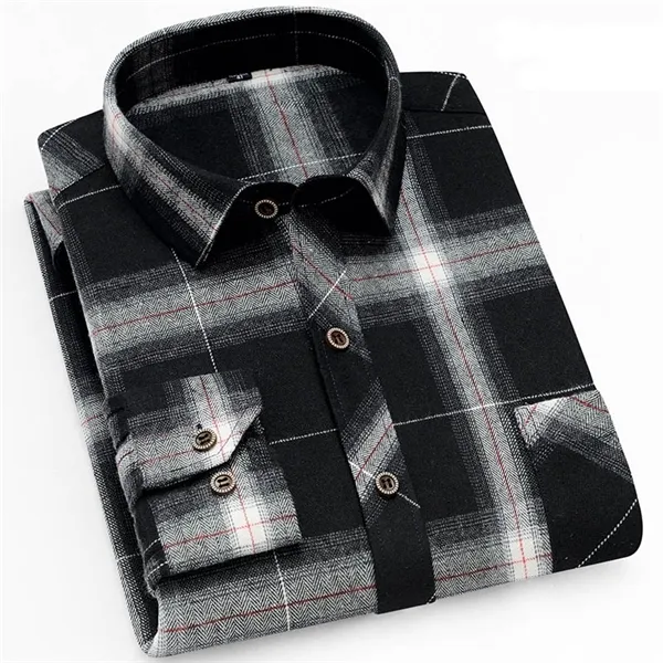 Camisa De Franela De Ajuste Delgado Para Hombres Botón Informal A
